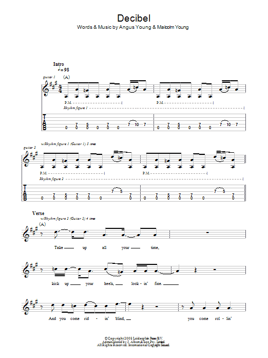 AC/DC Decibel sheet music notes and chords arranged for Guitar Tab