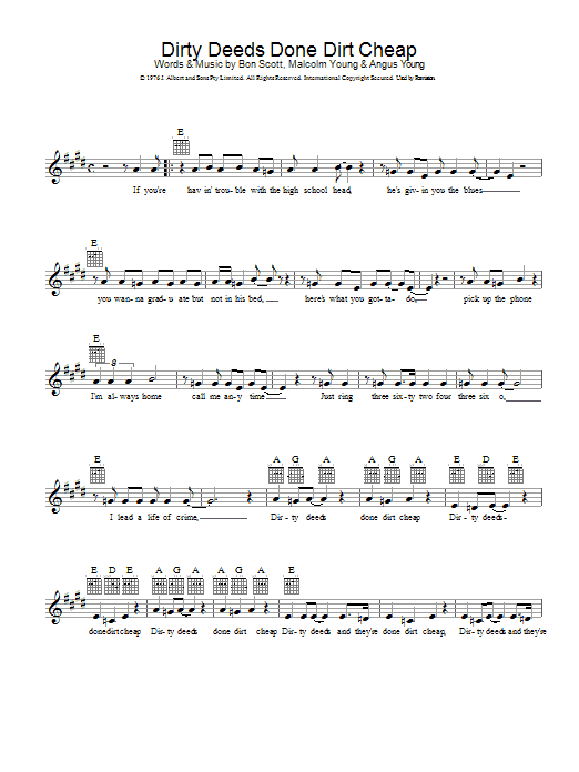 AC/DC Dirty Deeds Done Dirt Cheap sheet music notes and chords arranged for Bass Guitar Tab