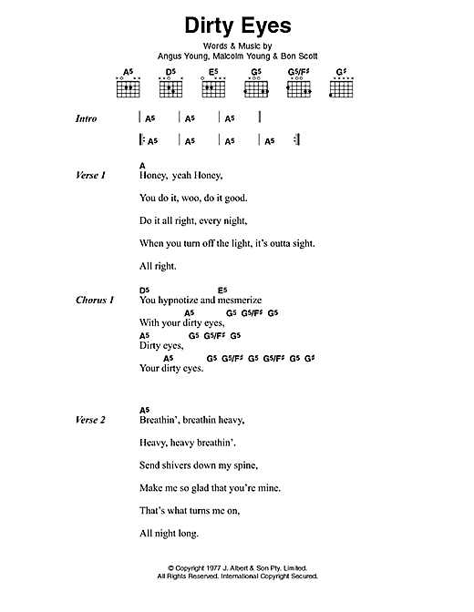 AC/DC Dirty Eyes sheet music notes and chords arranged for Guitar Chords/Lyrics