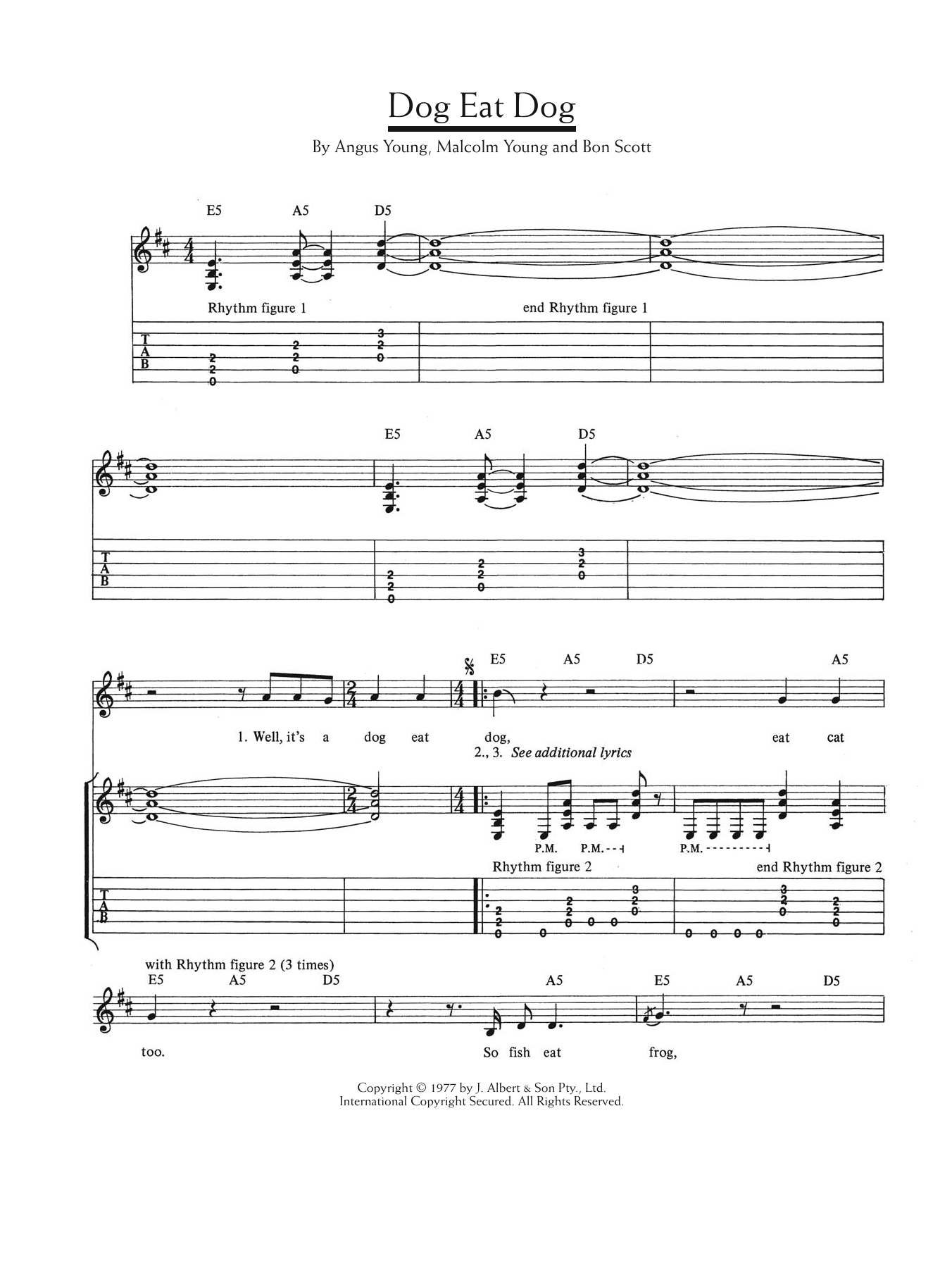 AC/DC Dog Eat Dog sheet music notes and chords arranged for Guitar Chords/Lyrics