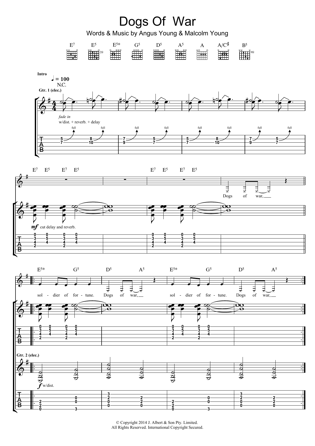 AC/DC Dogs Of War sheet music notes and chords arranged for Guitar Tab