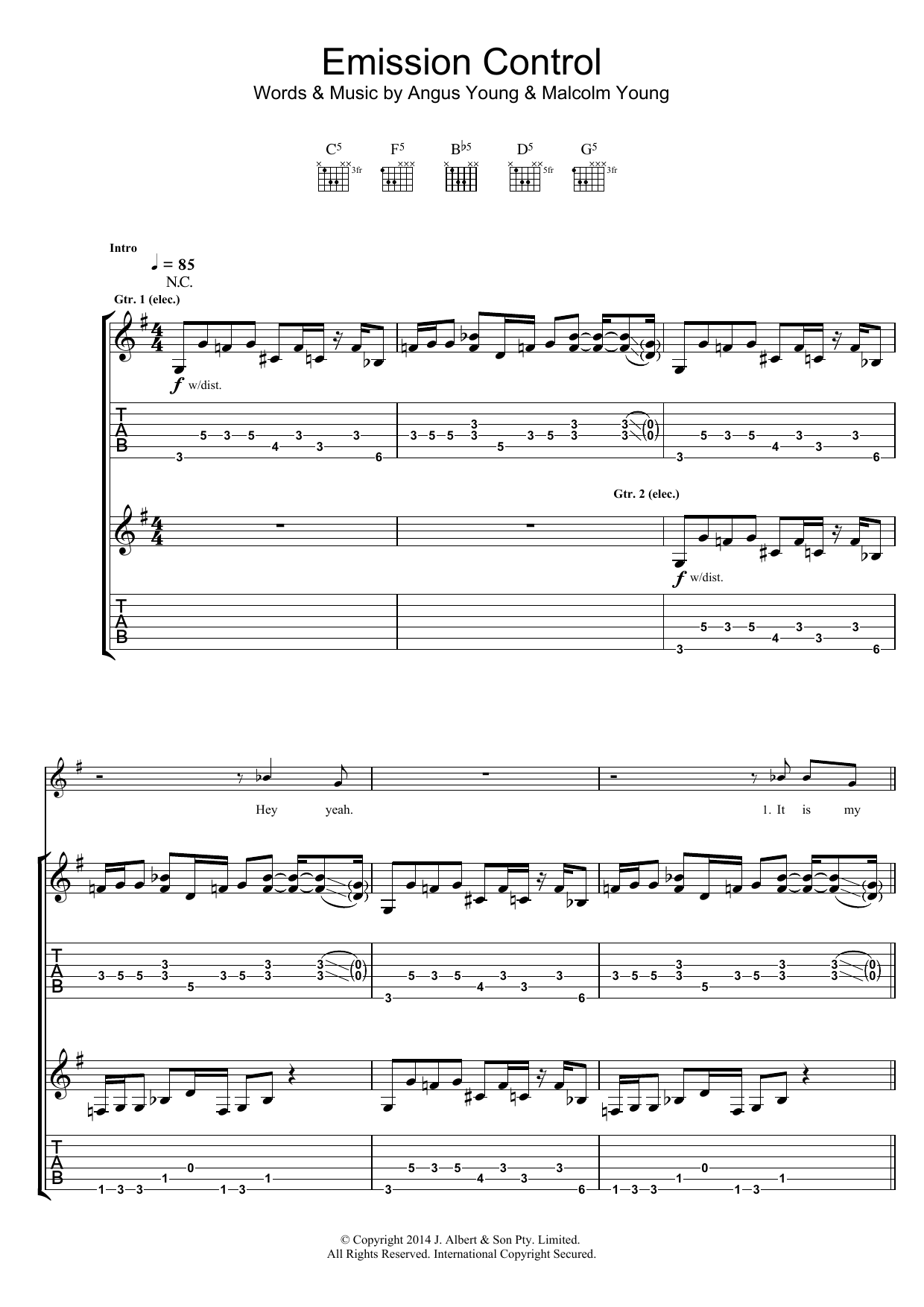 AC/DC Emission Control sheet music notes and chords arranged for Guitar Tab