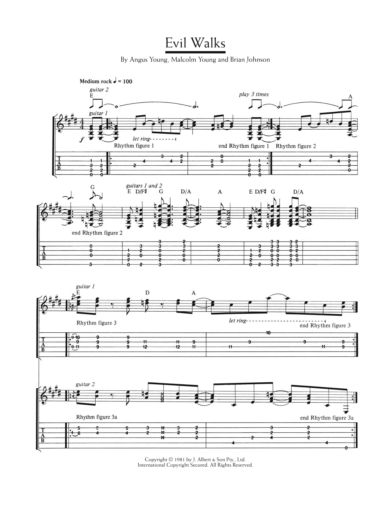 AC/DC Evil Walks sheet music notes and chords arranged for Guitar Tab