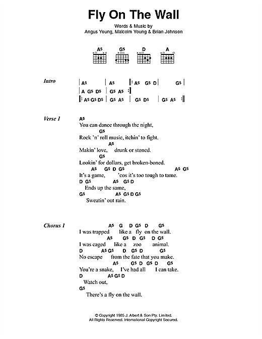AC/DC Fly On The Wall sheet music notes and chords arranged for Guitar Chords/Lyrics