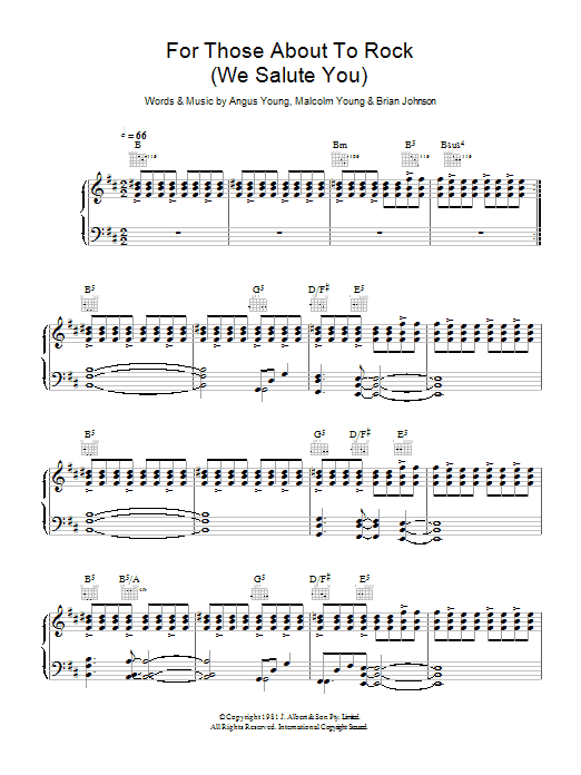 AC/DC For Those About To Rock (We Salute You) sheet music notes and chords arranged for Piano, Vocal & Guitar Chords
