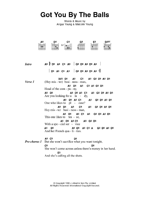 AC/DC Got You By The Balls sheet music notes and chords arranged for Guitar Chords/Lyrics