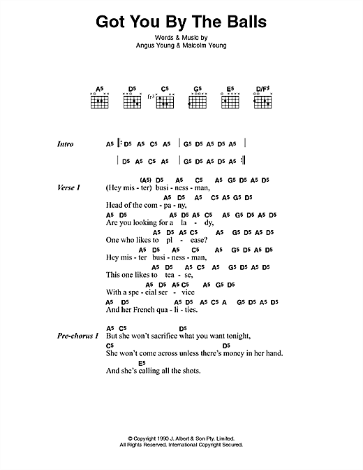 AC/DC Got You By The Balls sheet music notes and chords arranged for Guitar Chords/Lyrics