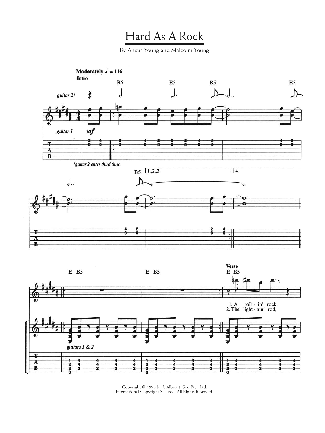 AC/DC Hard As A Rock sheet music notes and chords arranged for Guitar Chords/Lyrics