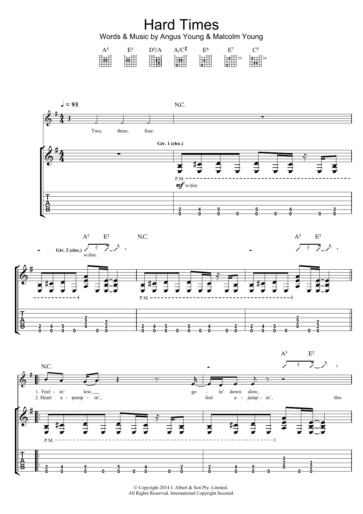 AC/DC Hard Times sheet music notes and chords arranged for Guitar Tab