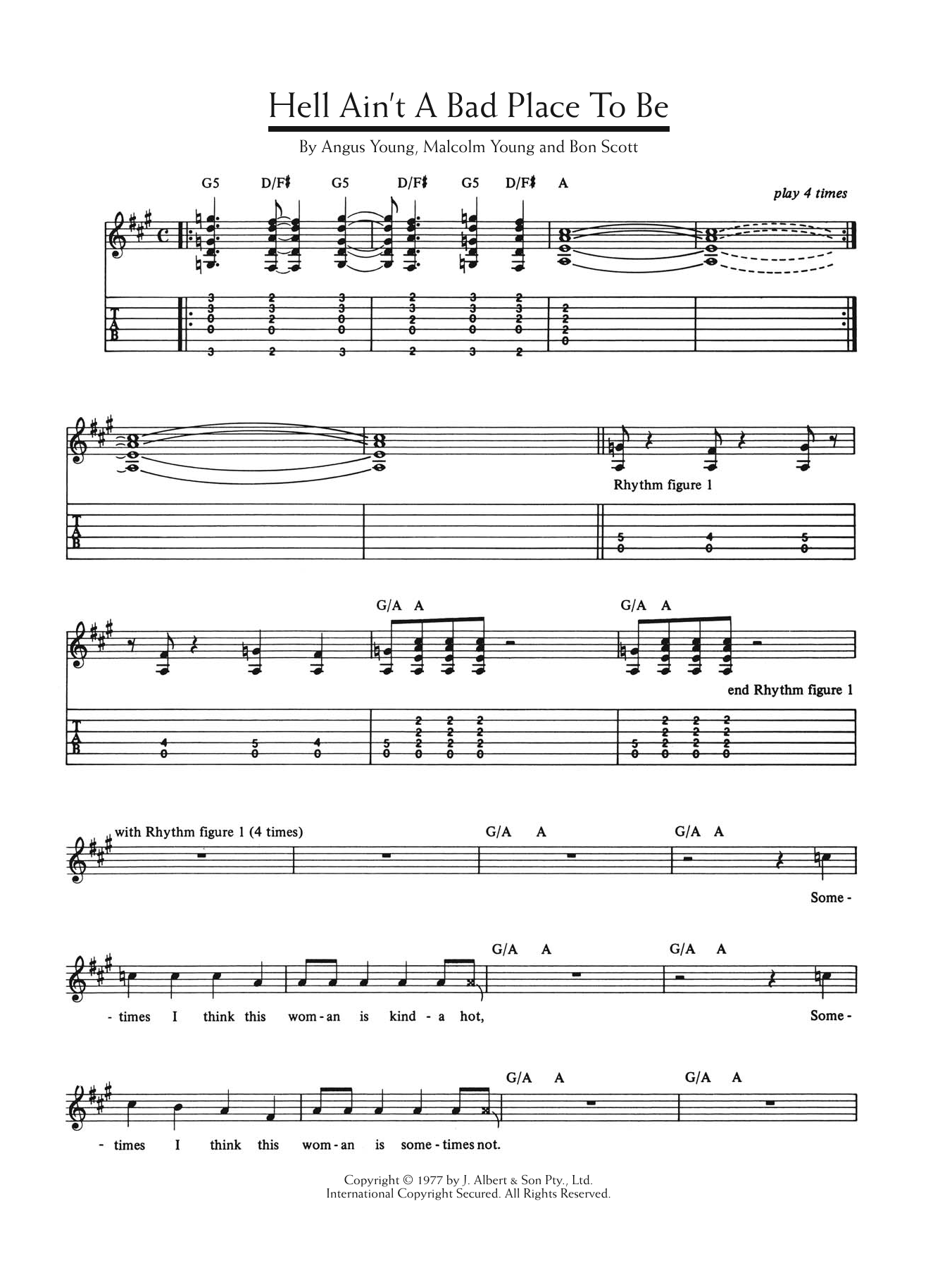 AC/DC Hell Ain't A Bad Place To Be sheet music notes and chords arranged for Guitar Chords/Lyrics