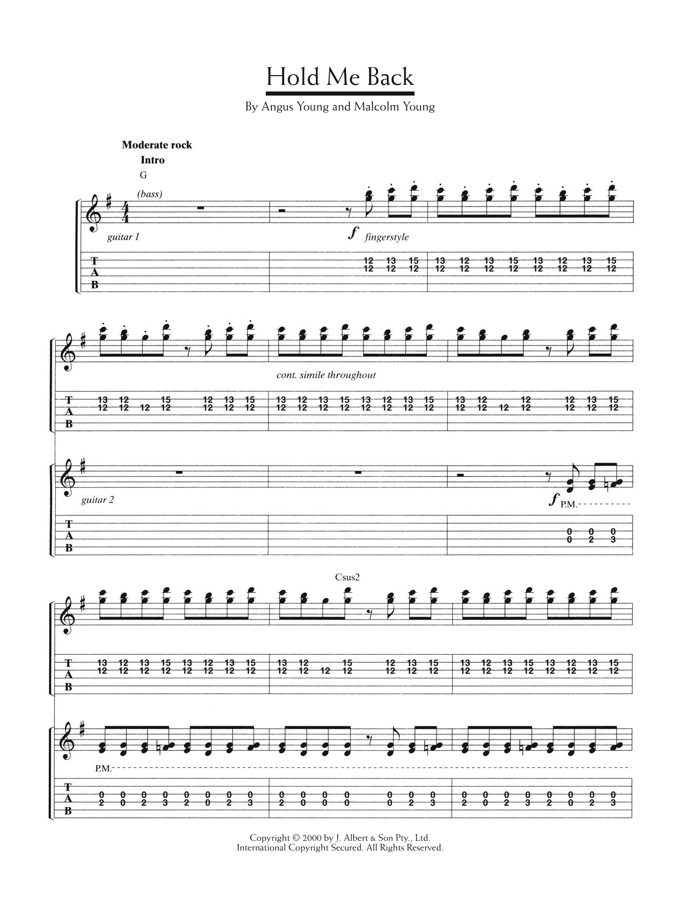 AC/DC Hold Me Back sheet music notes and chords arranged for Guitar Tab