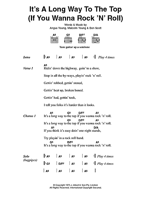 AC/DC It's A Long Way To The Top (If You Wanna Rock ‘n' Roll) sheet music notes and chords arranged for Guitar Chords/Lyrics