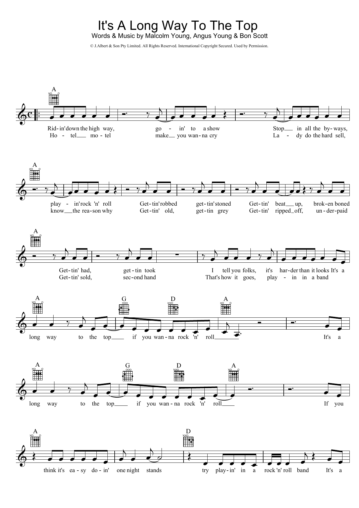 AC/DC It's A Long Way To The Top (If You Wanna Rock 'N' Roll) sheet music notes and chords arranged for Guitar Tab (Single Guitar)