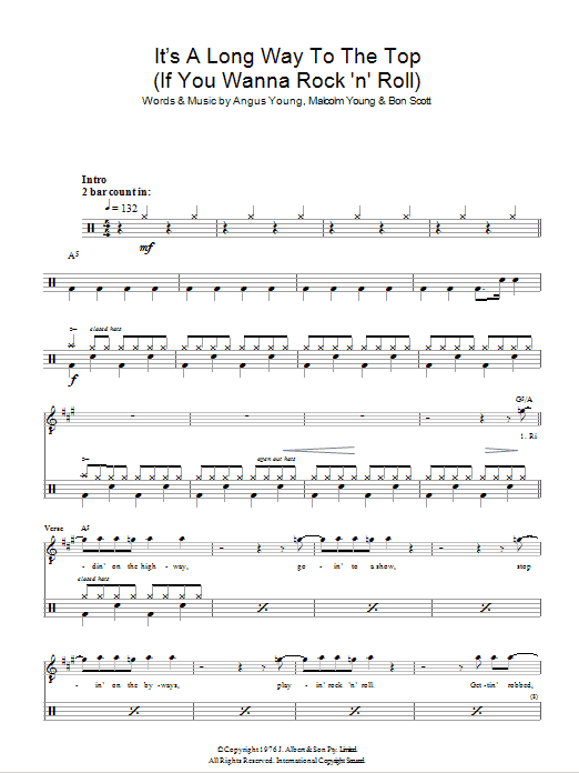 AC/DC It's A Long Way To The Top (If You Wanna Rock ‘N' Roll) sheet music notes and chords arranged for Drums