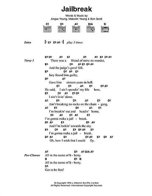 AC/DC Jailbreak sheet music notes and chords arranged for Guitar Chords/Lyrics