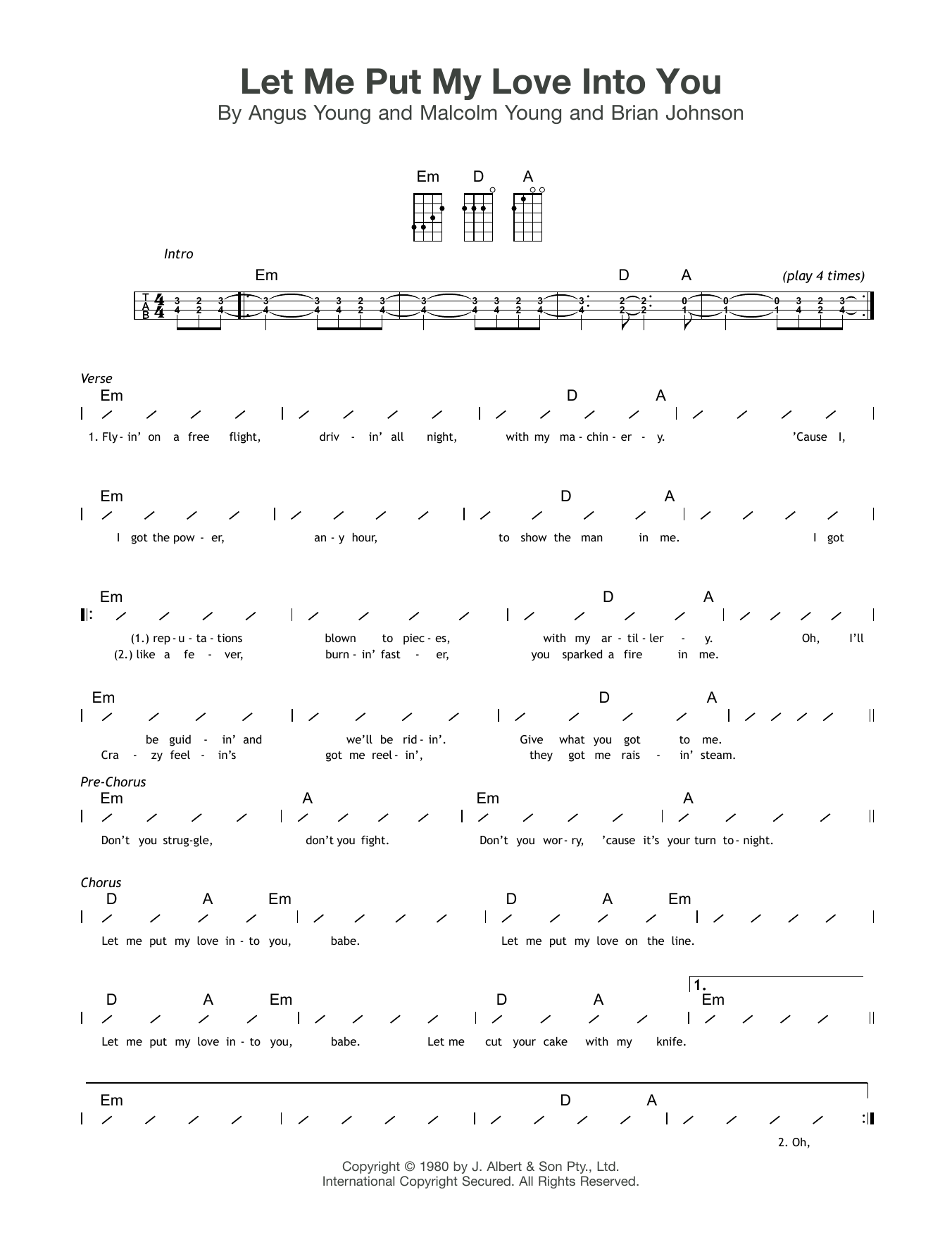 AC/DC Let Me Put My Love Into You sheet music notes and chords arranged for Guitar Chords/Lyrics