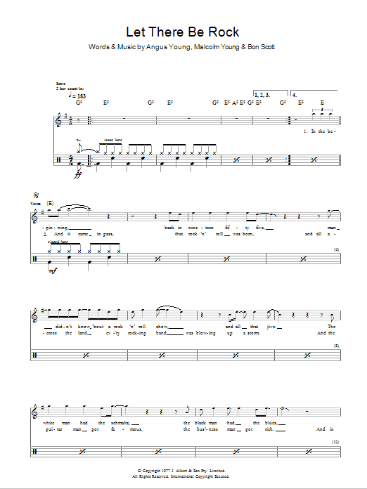 AC/DC Let There Be Rock (Drums) sheet music notes and chords arranged for Lead Sheet / Fake Book