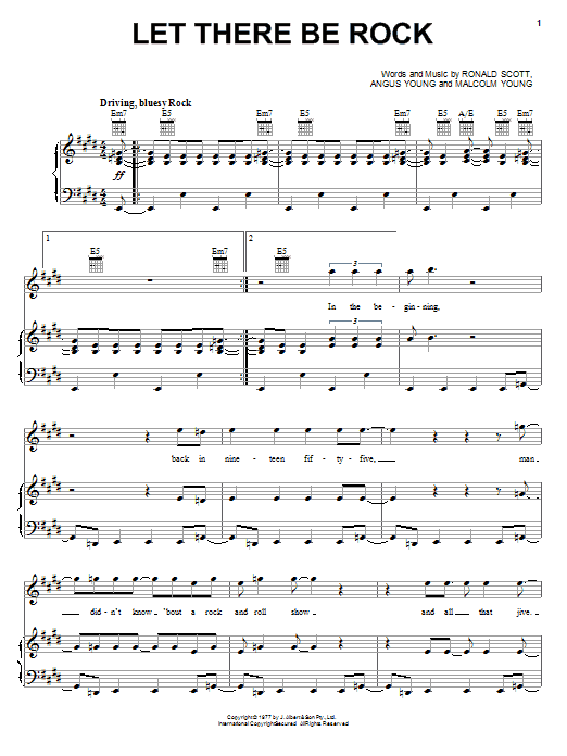 AC/DC Let There Be Rock sheet music notes and chords arranged for Piano, Vocal & Guitar Chords (Right-Hand Melody)