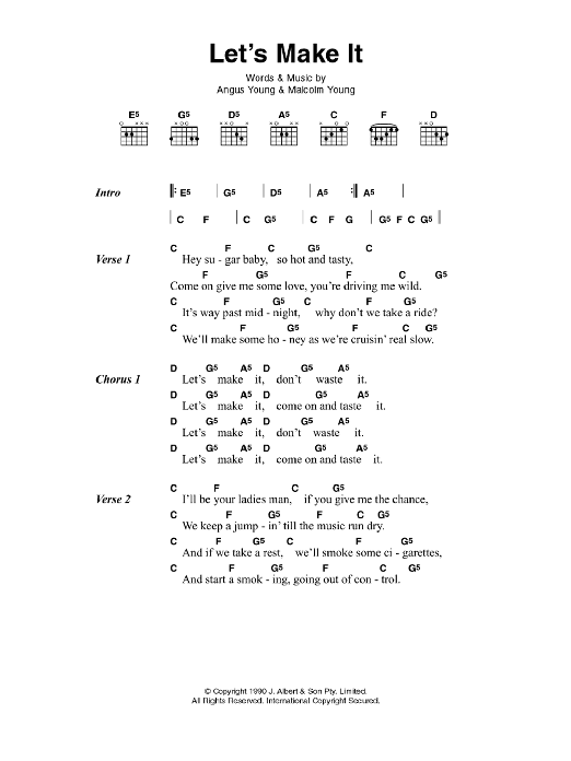 AC/DC Let's Make It sheet music notes and chords arranged for Guitar Chords/Lyrics