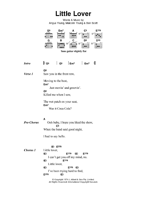 AC/DC Little Lover sheet music notes and chords arranged for Guitar Chords/Lyrics