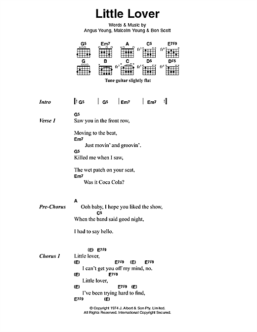 AC/DC Little Lover sheet music notes and chords arranged for Guitar Chords/Lyrics