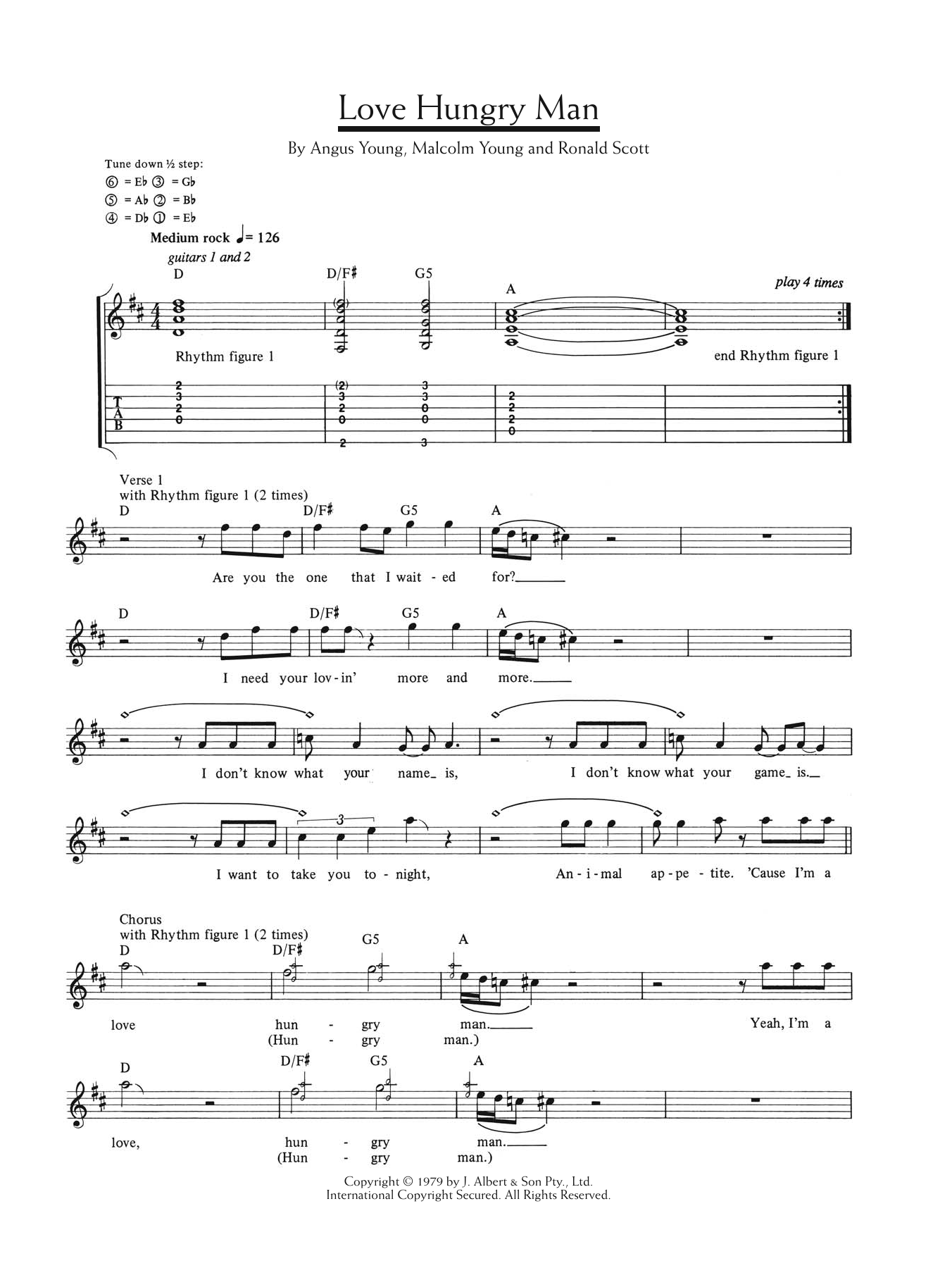AC/DC Love Hungry Man sheet music notes and chords arranged for Guitar Tab