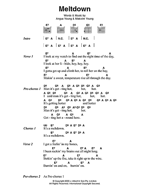 AC/DC Meltdown sheet music notes and chords arranged for Guitar Chords/Lyrics