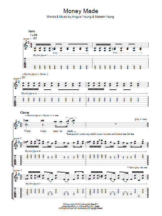 AC/DC Money Made sheet music notes and chords arranged for Guitar Tab