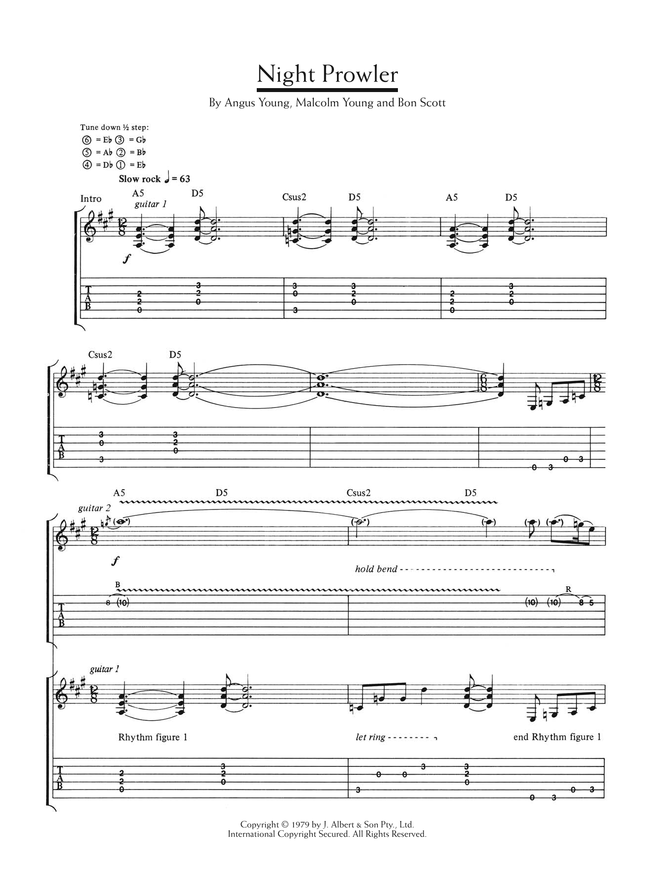 AC/DC Night Prowler sheet music notes and chords arranged for Guitar Tab