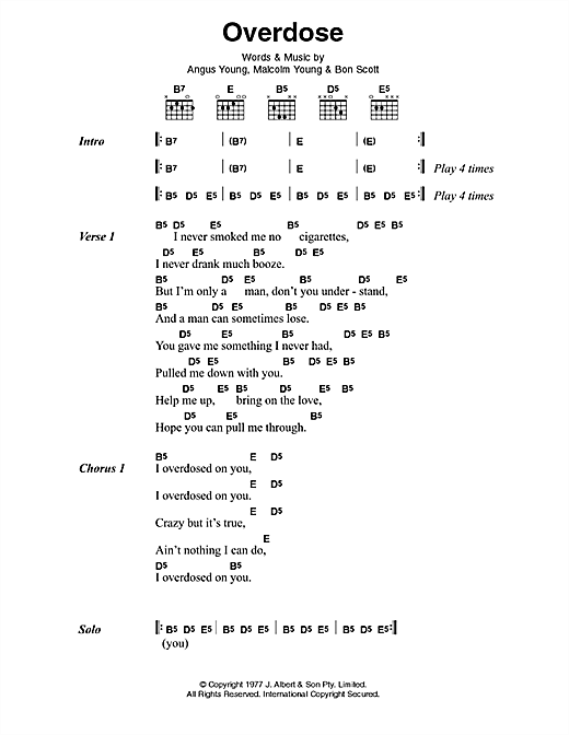 AC/DC Overdose sheet music notes and chords arranged for Guitar Chords/Lyrics