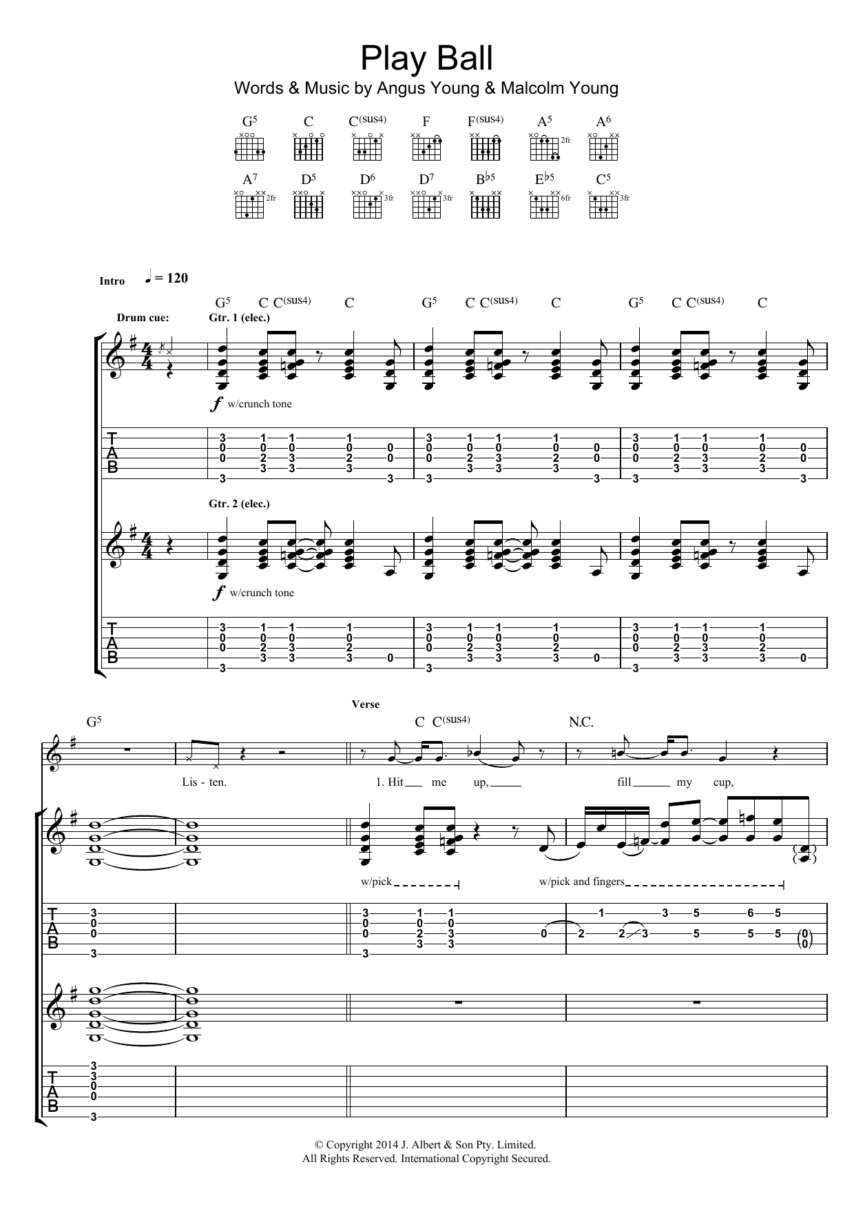 AC/DC Play Ball sheet music notes and chords arranged for Guitar Chords/Lyrics
