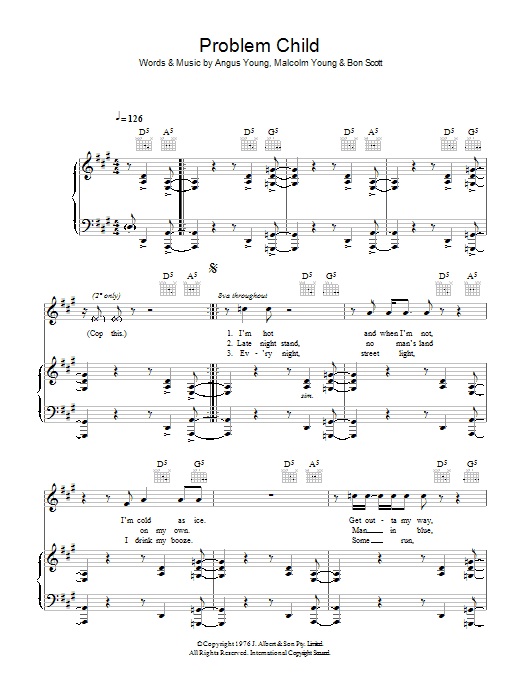 AC/DC Problem Child sheet music notes and chords arranged for Ukulele