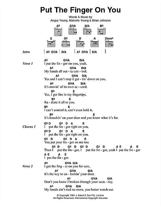 AC/DC Put The Finger On You sheet music notes and chords arranged for Guitar Chords/Lyrics