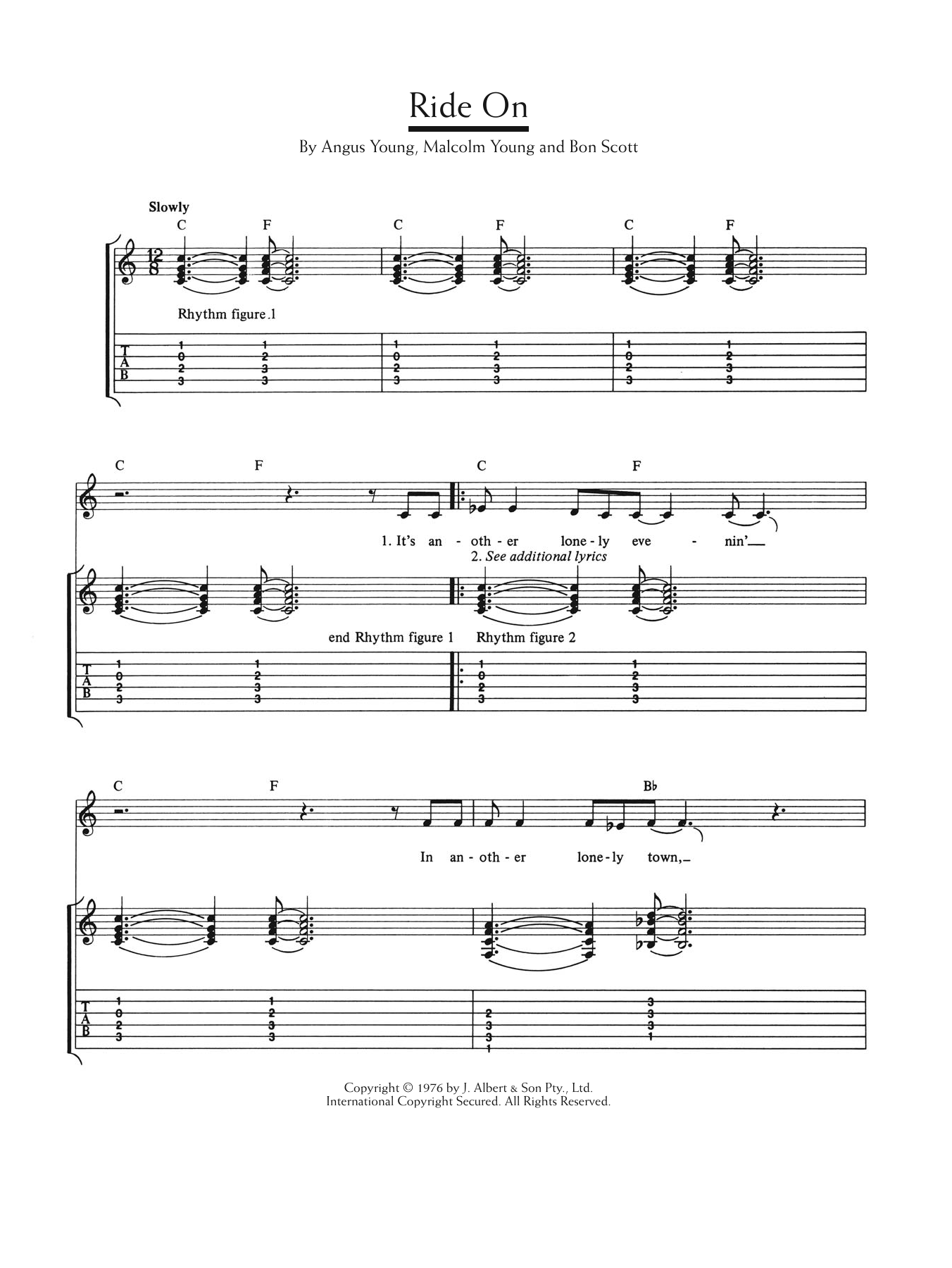 AC/DC Ride On sheet music notes and chords arranged for Guitar Tab