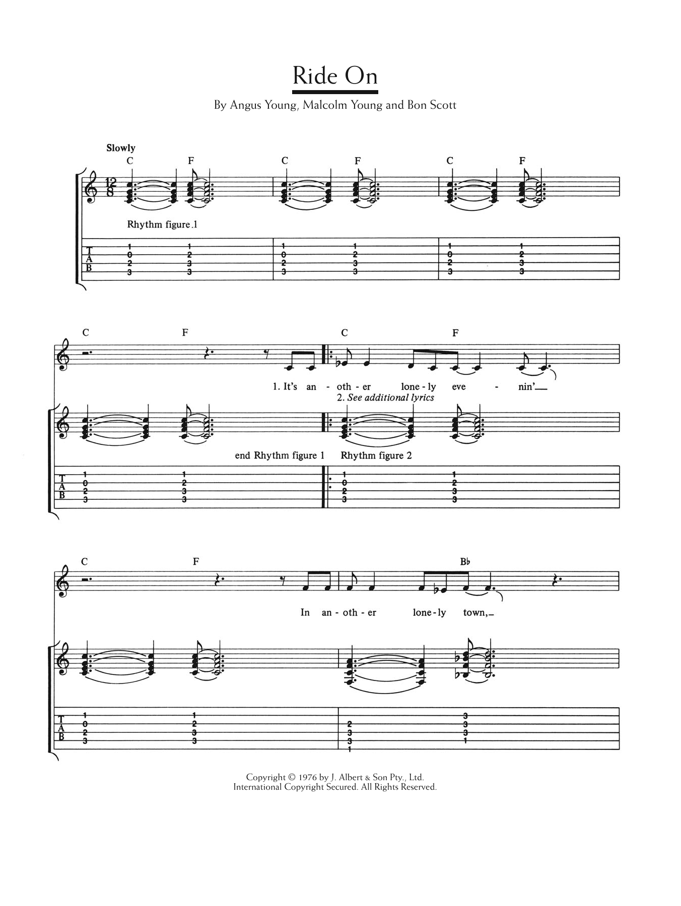 AC/DC Ride On sheet music notes and chords arranged for Guitar Chords/Lyrics