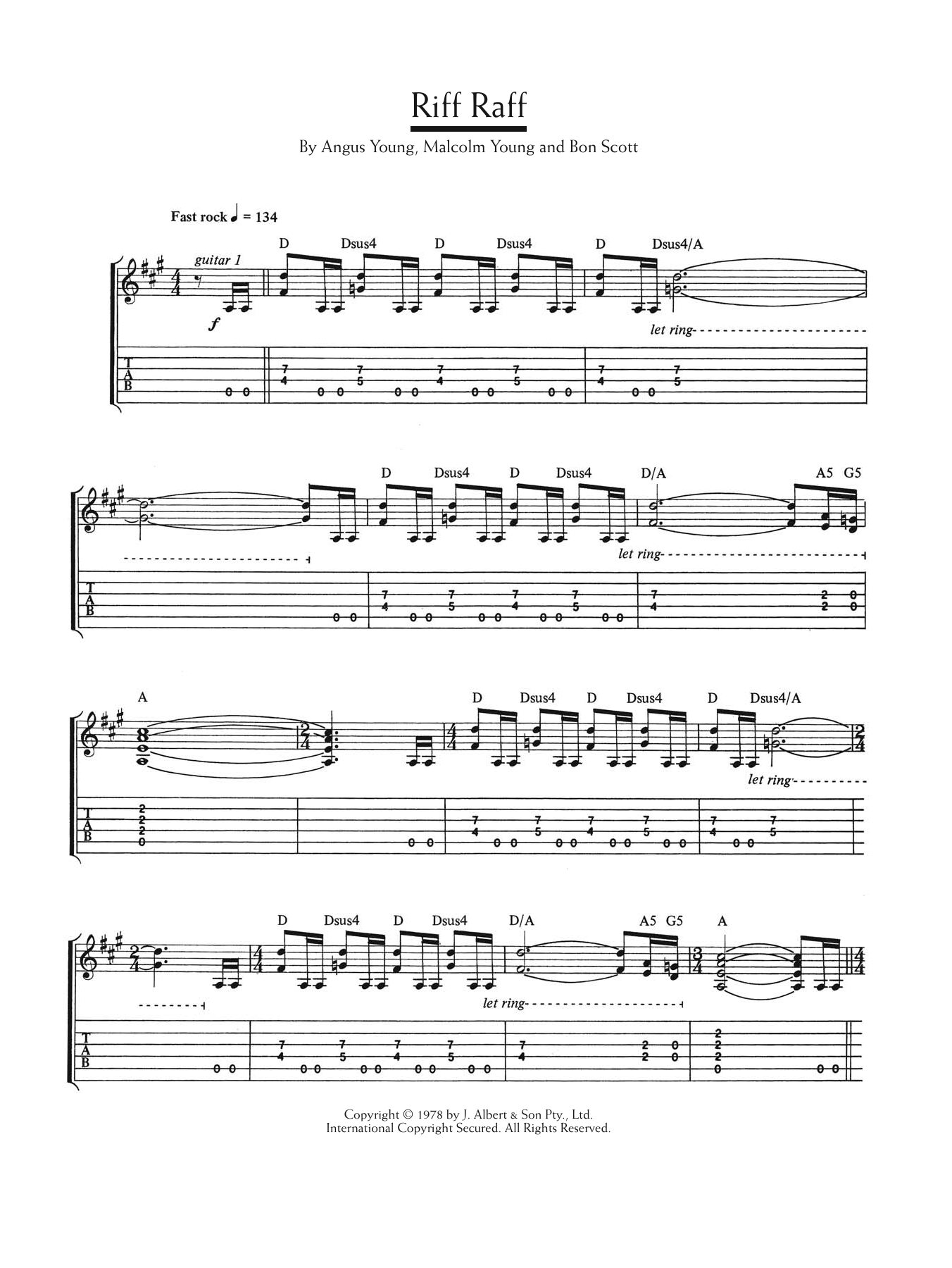 AC/DC Riff Raff sheet music notes and chords arranged for Guitar Tab