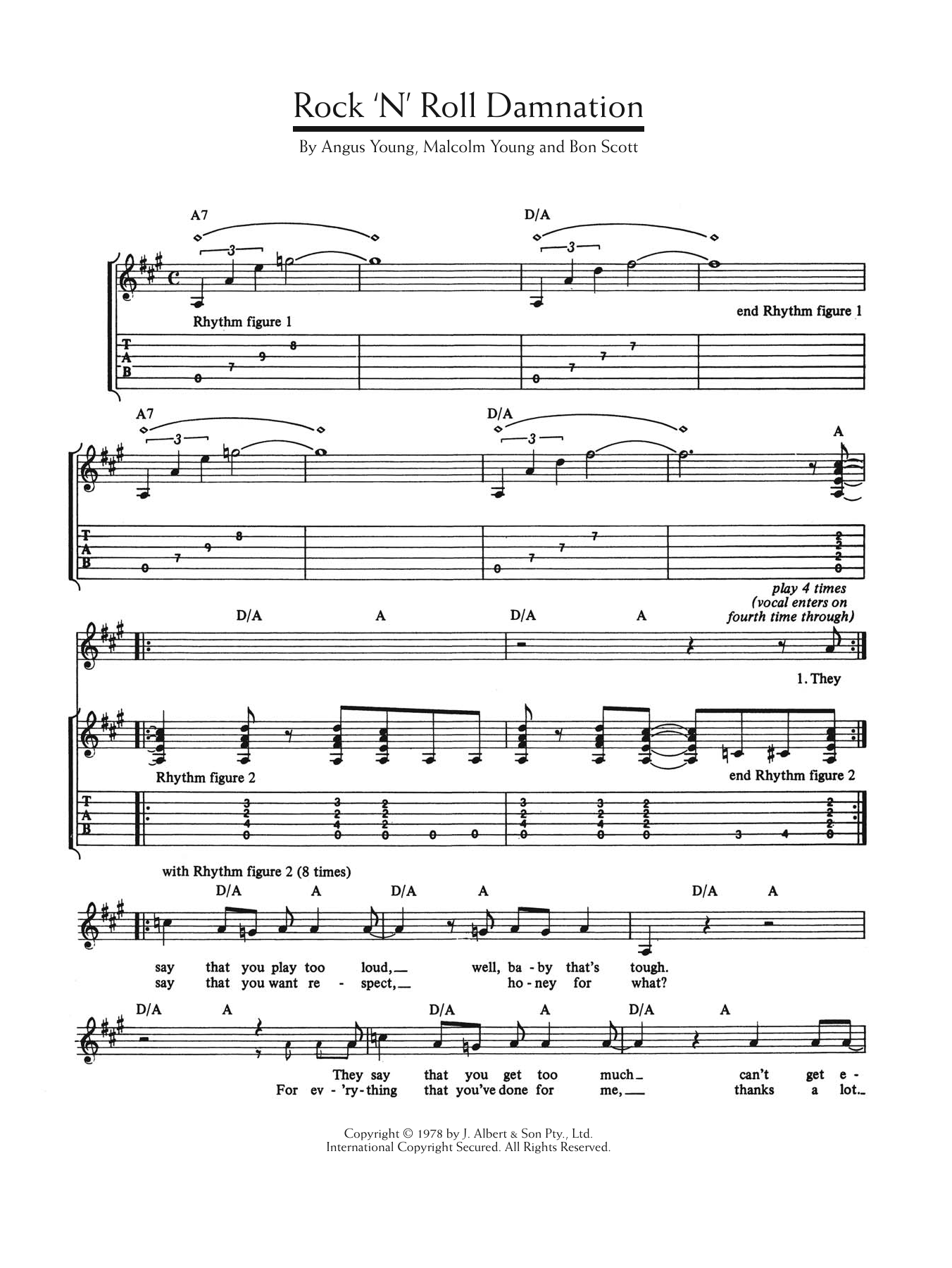 AC/DC Rock 'n' Roll Damnation sheet music notes and chords arranged for Guitar Chords/Lyrics