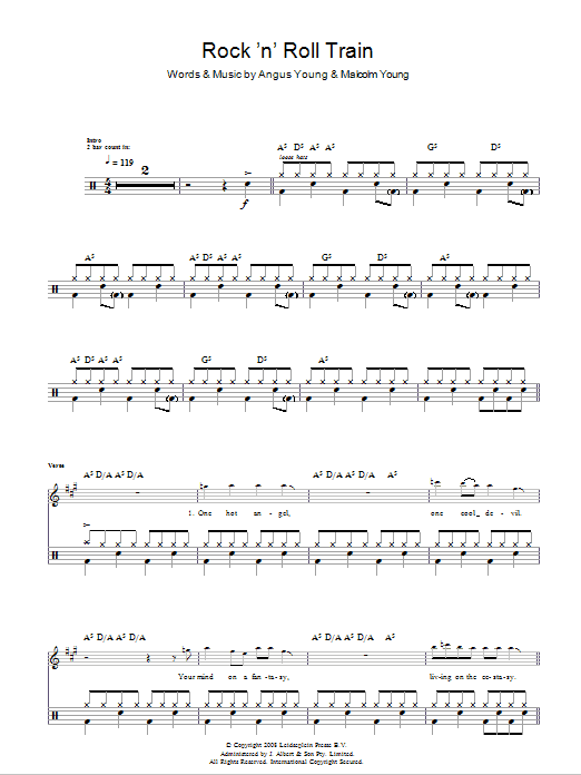 AC/DC Rock 'N' Roll Train (Drums) sheet music notes and chords arranged for Lead Sheet / Fake Book