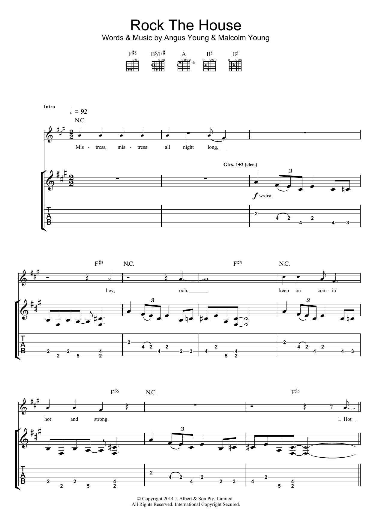 AC/DC Rock The House sheet music notes and chords arranged for Guitar Tab