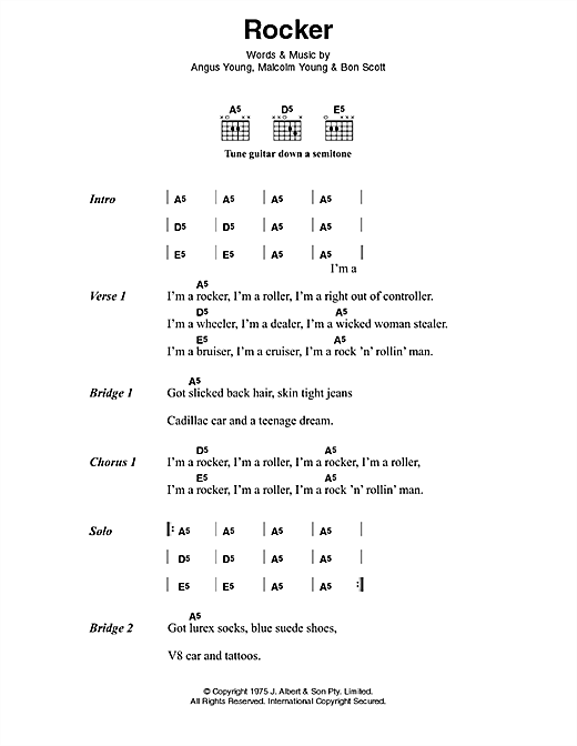 AC/DC Rocker sheet music notes and chords arranged for Guitar Tab