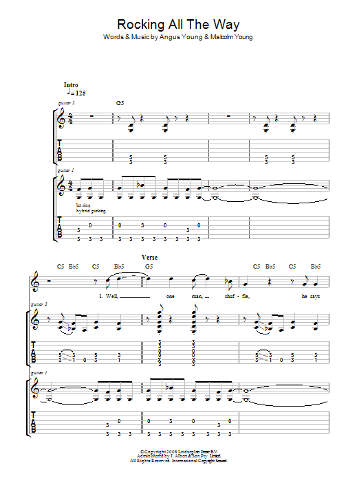 AC/DC Rocking All The Way sheet music notes and chords arranged for Guitar Tab