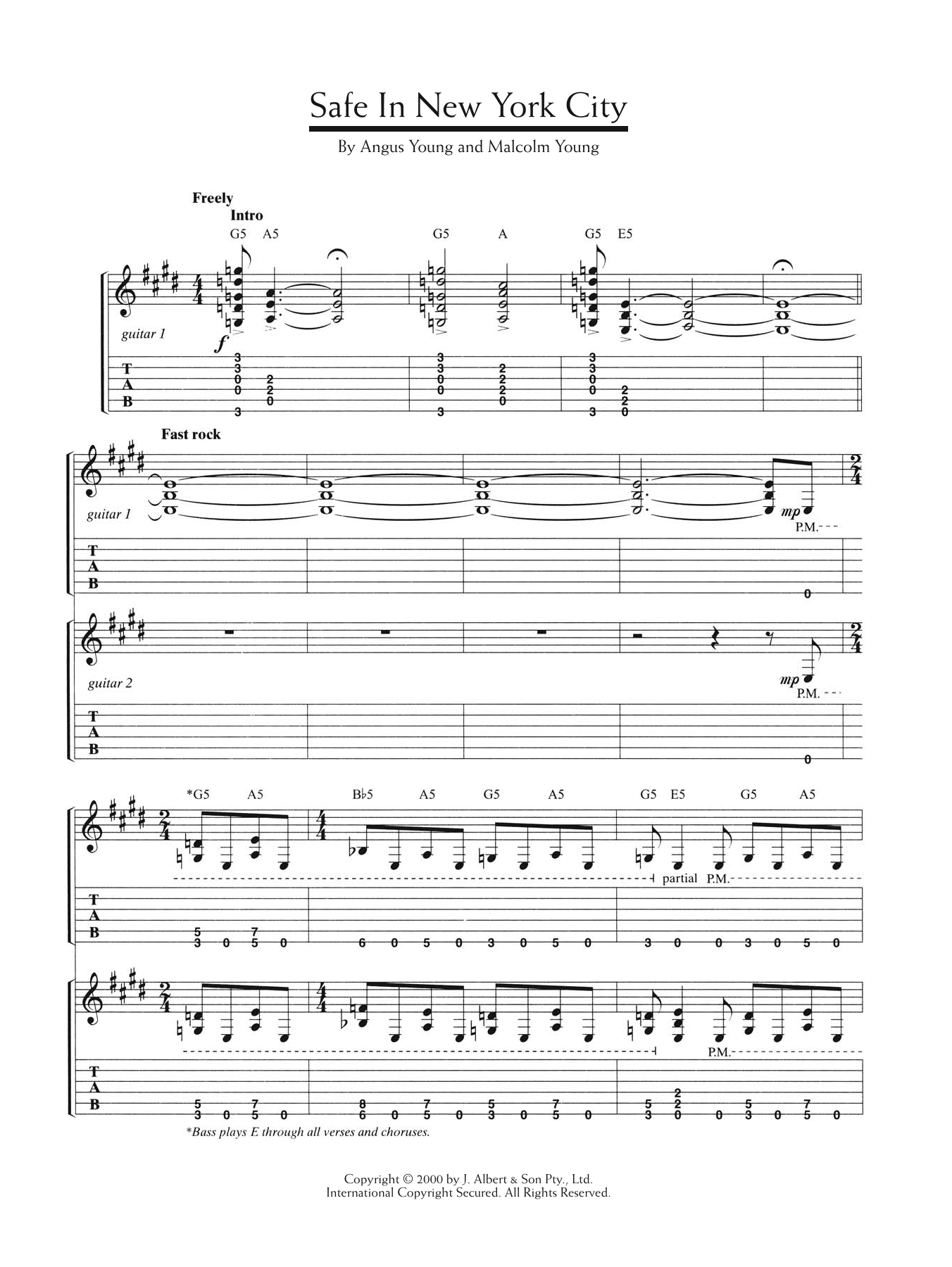 AC/DC Safe In New York City sheet music notes and chords arranged for Guitar Tab