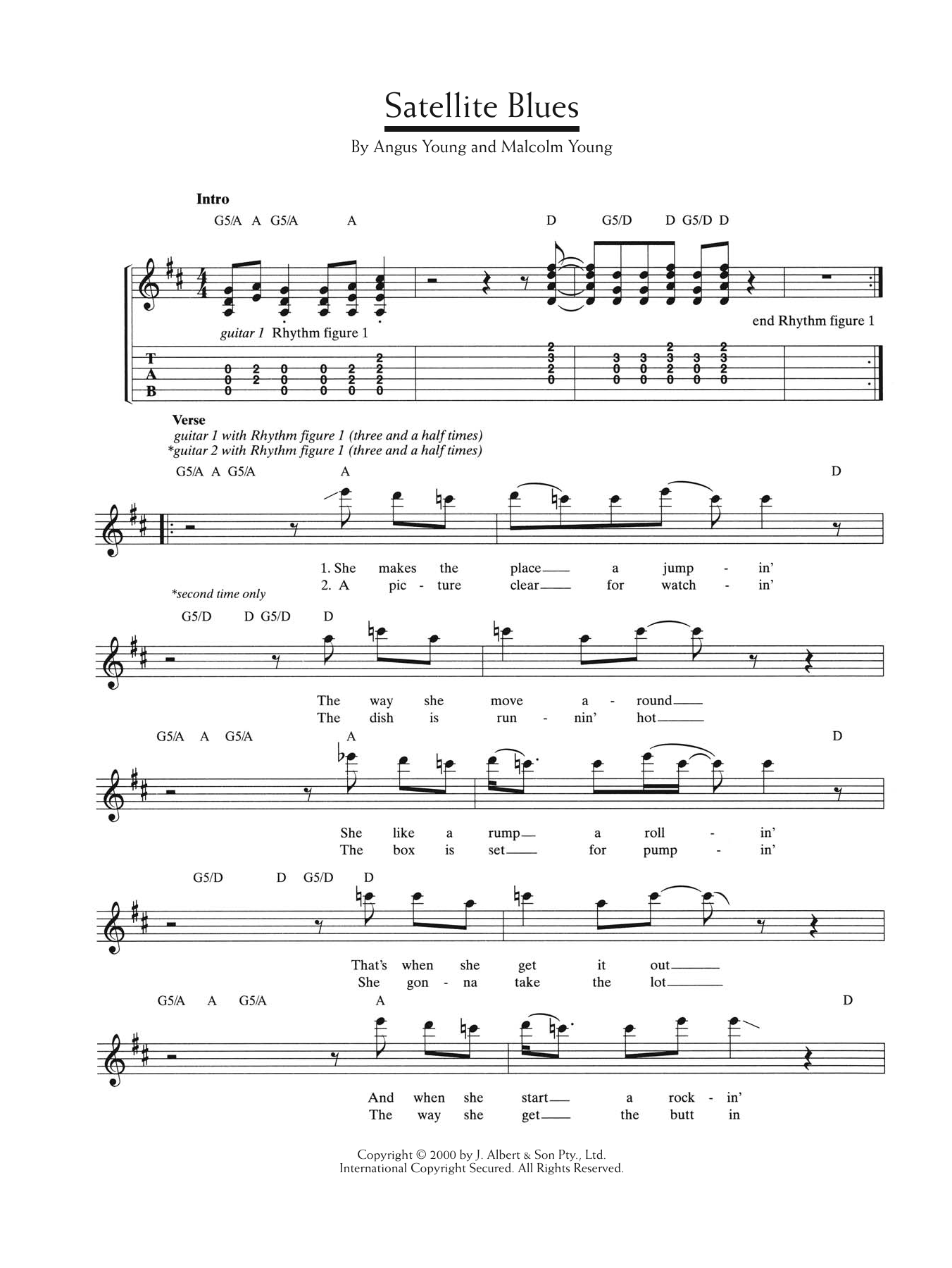 AC/DC Satellite Blues sheet music notes and chords arranged for Guitar Chords/Lyrics