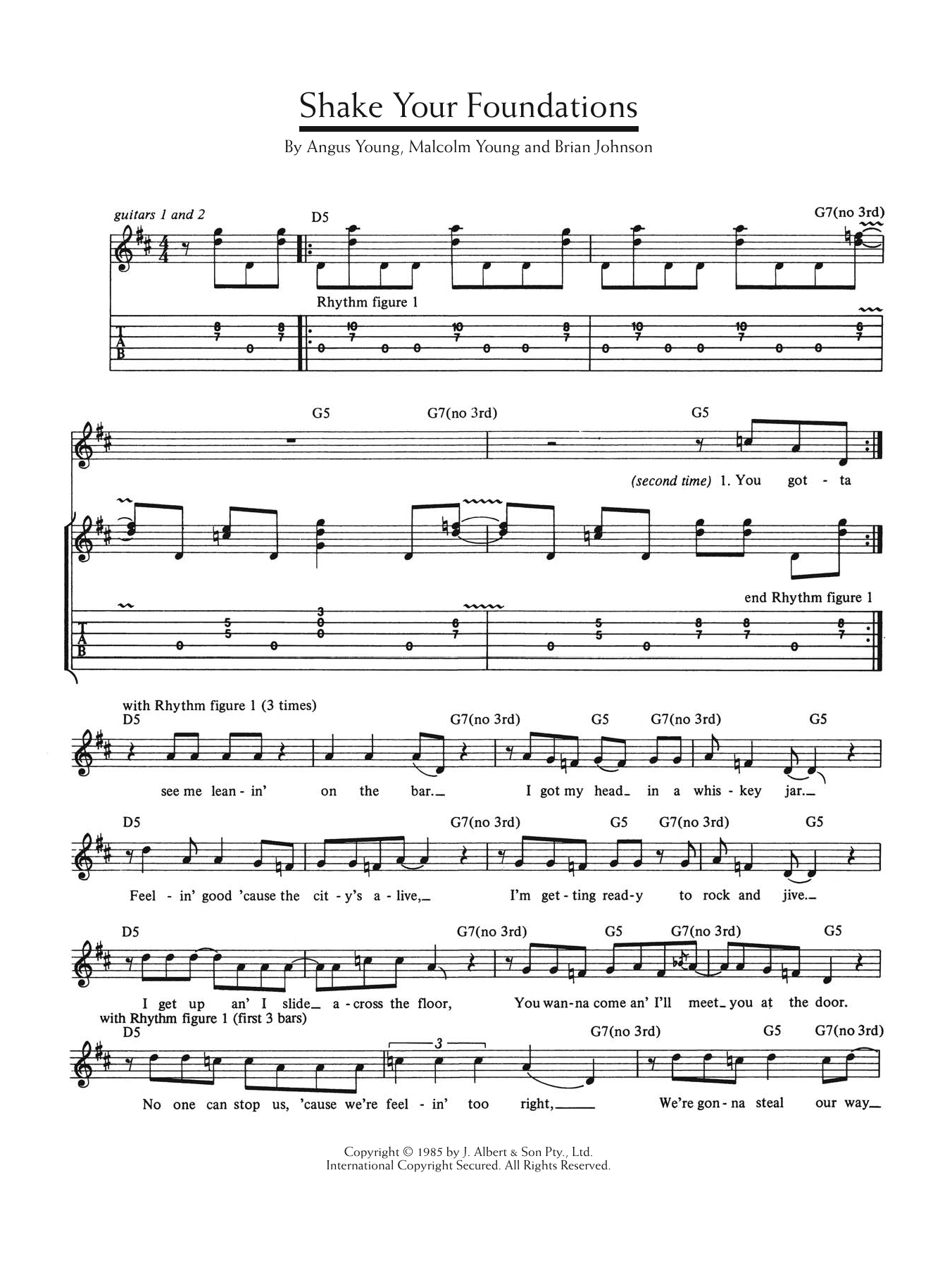 AC/DC Shake Your Foundations sheet music notes and chords arranged for Guitar Chords/Lyrics