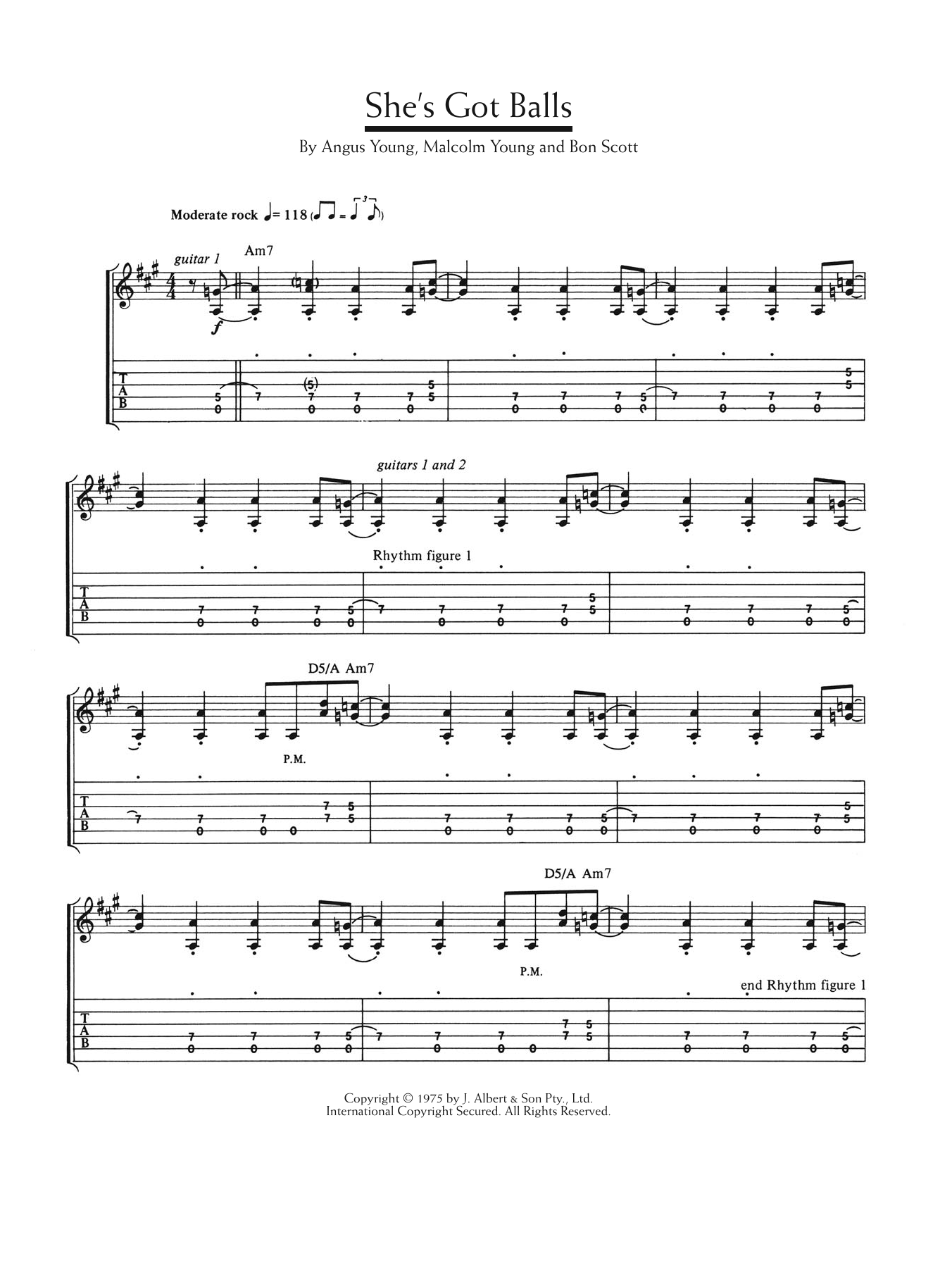 AC/DC She's Got Balls sheet music notes and chords arranged for Guitar Tab