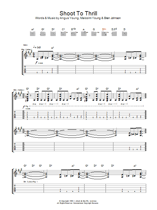 AC/DC Shoot To Thrill sheet music notes and chords arranged for Piano, Vocal & Guitar Chords (Right-Hand Melody)