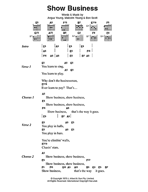 AC/DC Show Business sheet music notes and chords arranged for Guitar Chords/Lyrics