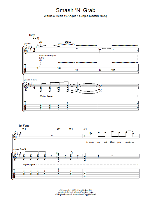 AC/DC Smash 'N' Grab sheet music notes and chords arranged for Guitar Tab
