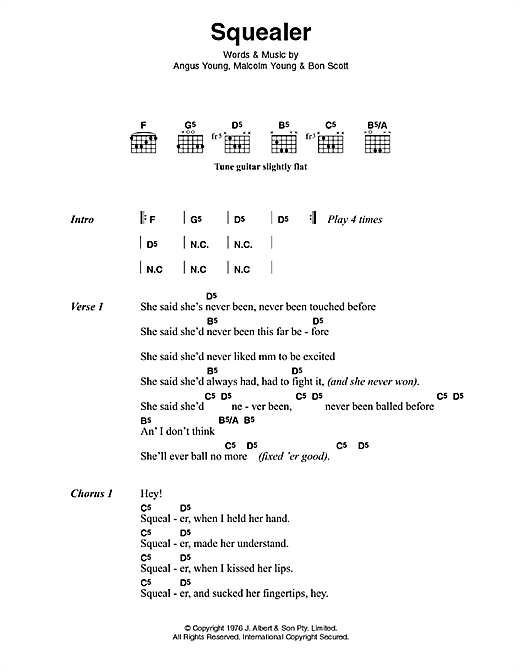 AC/DC Squealer sheet music notes and chords arranged for Guitar Chords/Lyrics