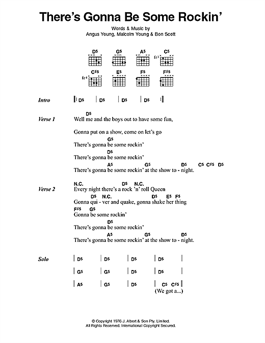 AC/DC There's Gonna Be Some Rockin' sheet music notes and chords arranged for Guitar Chords/Lyrics